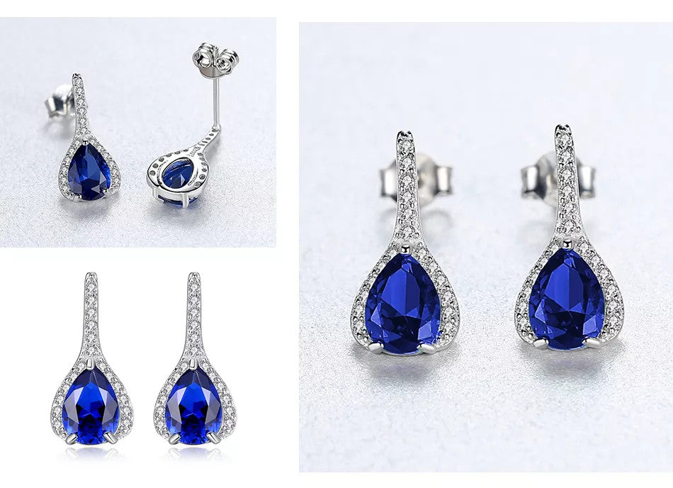 Set Cercei si Lantisor Din Argint S925 Zirconiu Safir Duchess Blue 3.3g