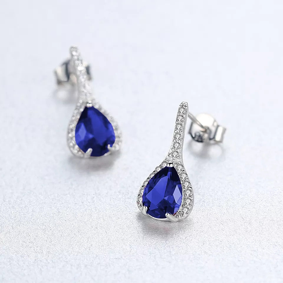 Set Cercei si Lantisor Din Argint S925 Zirconiu Safir Duchess Blue 3.3g