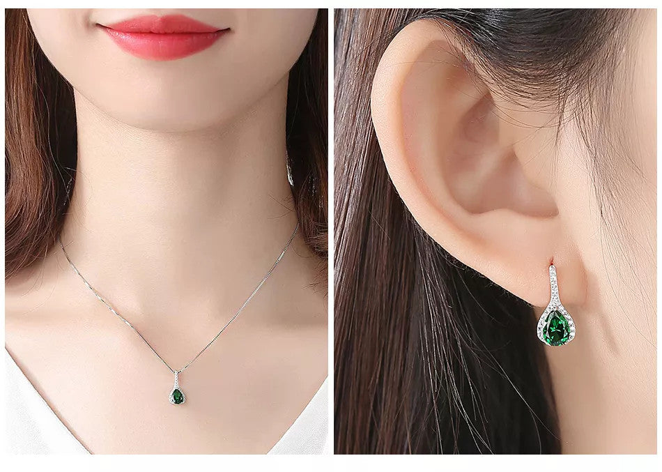 Set Cercei si Lantisor Din Argint S925 Zirconiu Smarald Duchess 3.3g