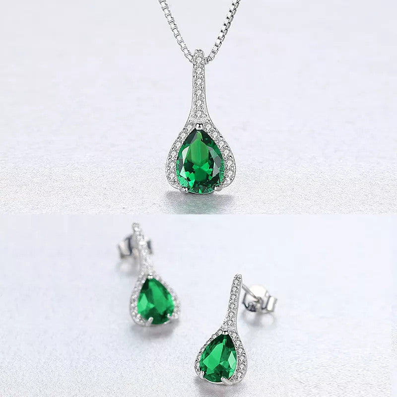 Set Cercei si Lantisor Din Argint S925 Zirconiu Smarald Duchess 3.3g