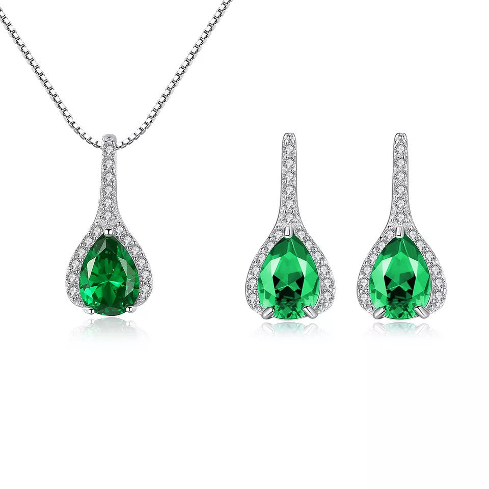 Set Cercei si Lantisor Din Argint S925 Zirconiu Smarald Duchess 3.3g