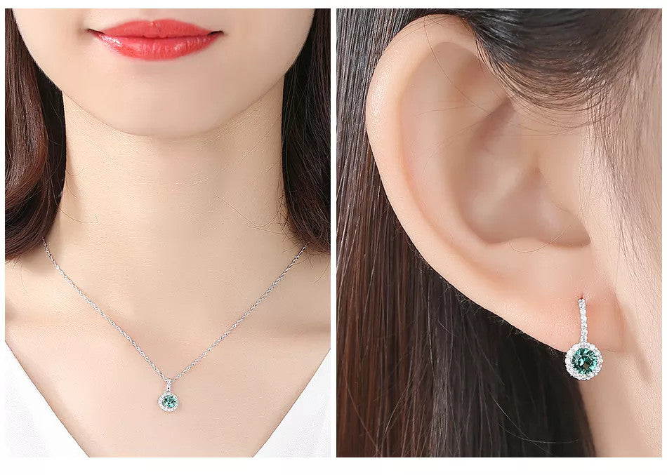 Set Cercei si Lantisor Din Argint S925 Zirconiu Smarald Verde 3.8g