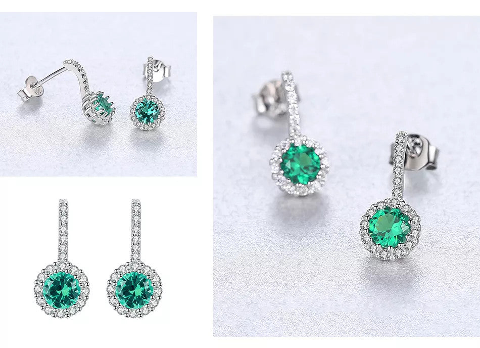 Set Cercei si Lantisor Din Argint S925 Zirconiu Smarald Verde 3.8g