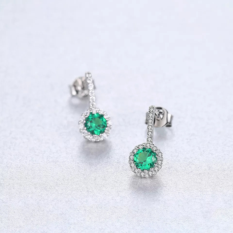 Set Cercei si Lantisor Din Argint S925 Zirconiu Smarald Verde 3.8g