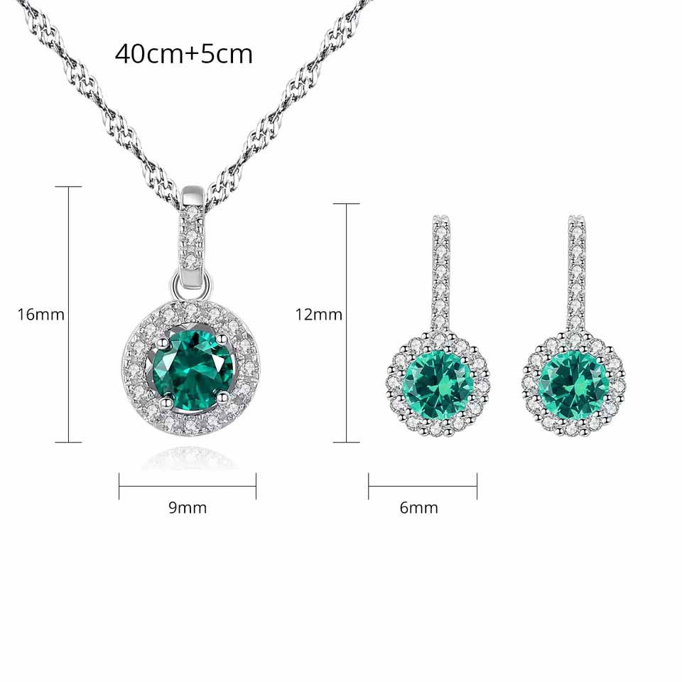 Set Cercei si Lantisor Din Argint S925 Zirconiu Smarald Verde 3.8g