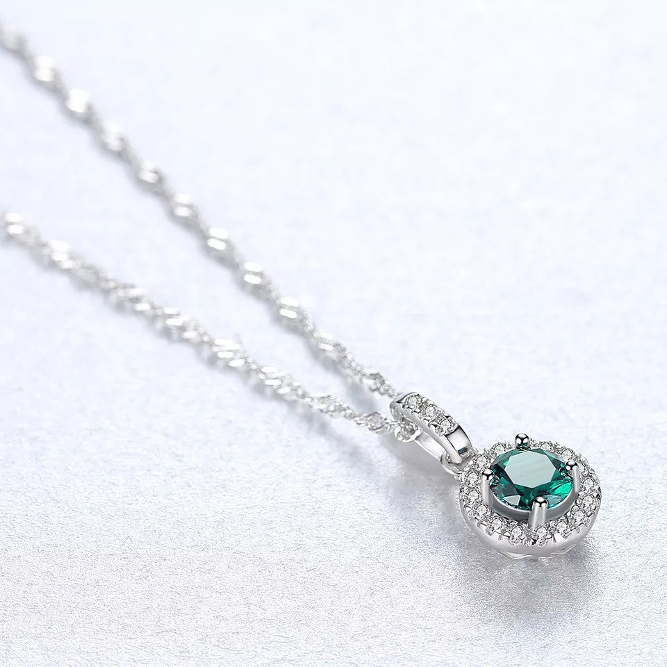 Set Cercei si Lantisor Din Argint S925 Zirconiu Smarald Verde 3.8g