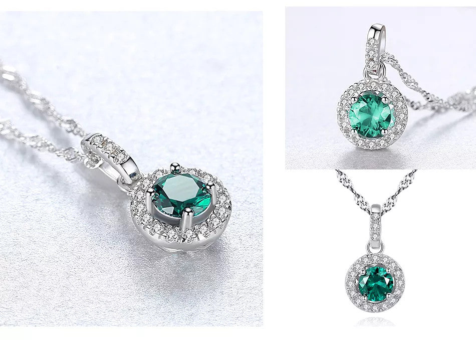 Set Cercei si Lantisor Din Argint S925 Zirconiu Smarald Verde 3.8g