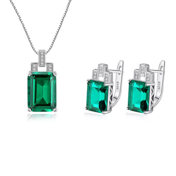 Set Cercei si Lantisor Din Argint S925 Zirconiu Smarald Verde 9.8g