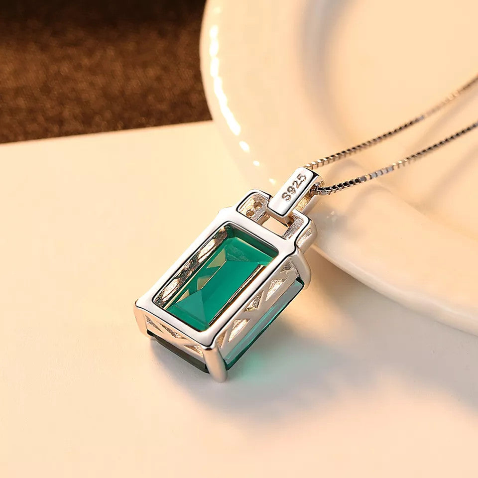 Set Cercei si Lantisor Din Argint S925 Zirconiu Smarald Verde 9.8g