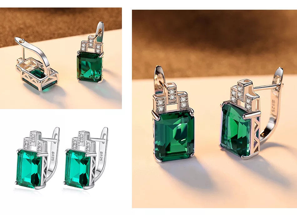 Set Cercei si Lantisor Din Argint S925 Zirconiu Smarald Verde 9.8g