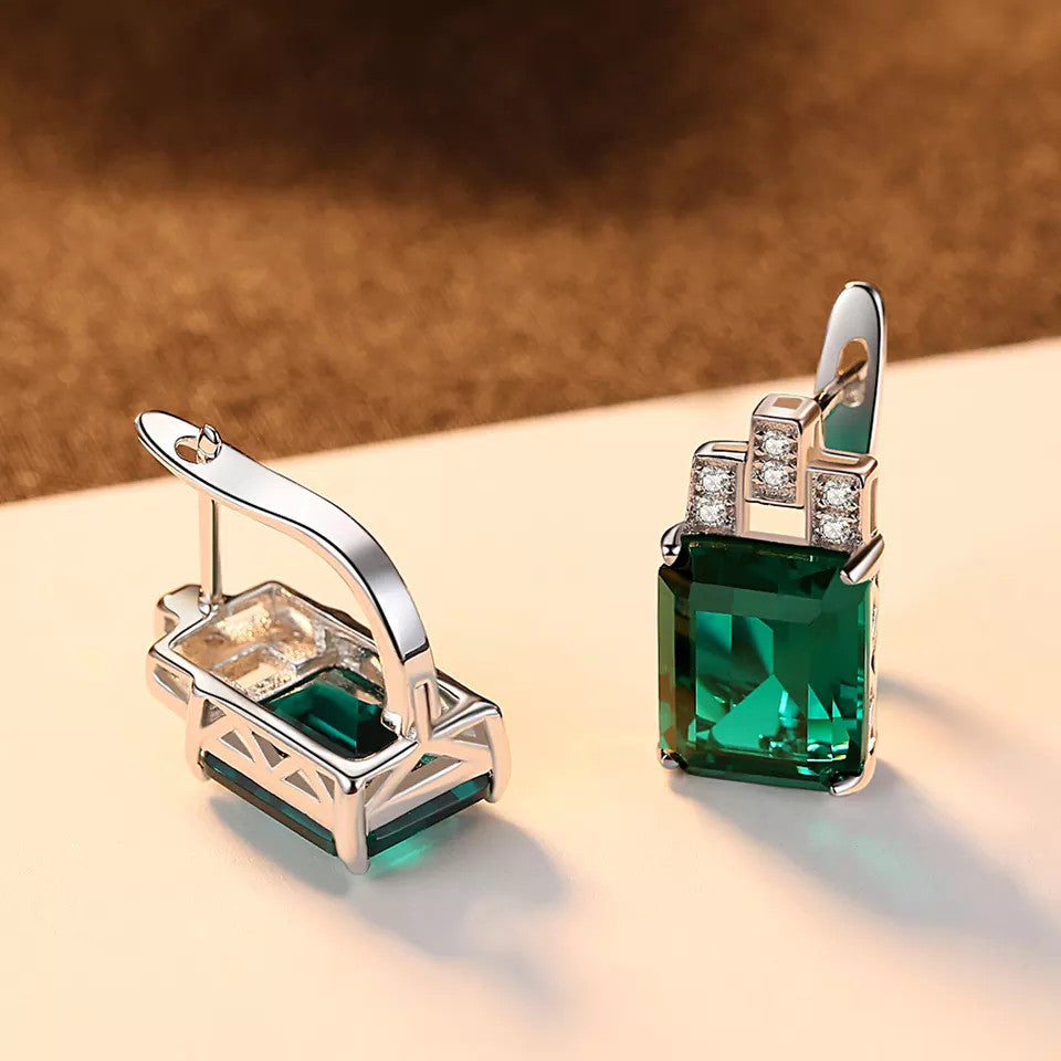 Set Cercei si Lantisor Din Argint S925 Zirconiu Smarald Verde 9.8g