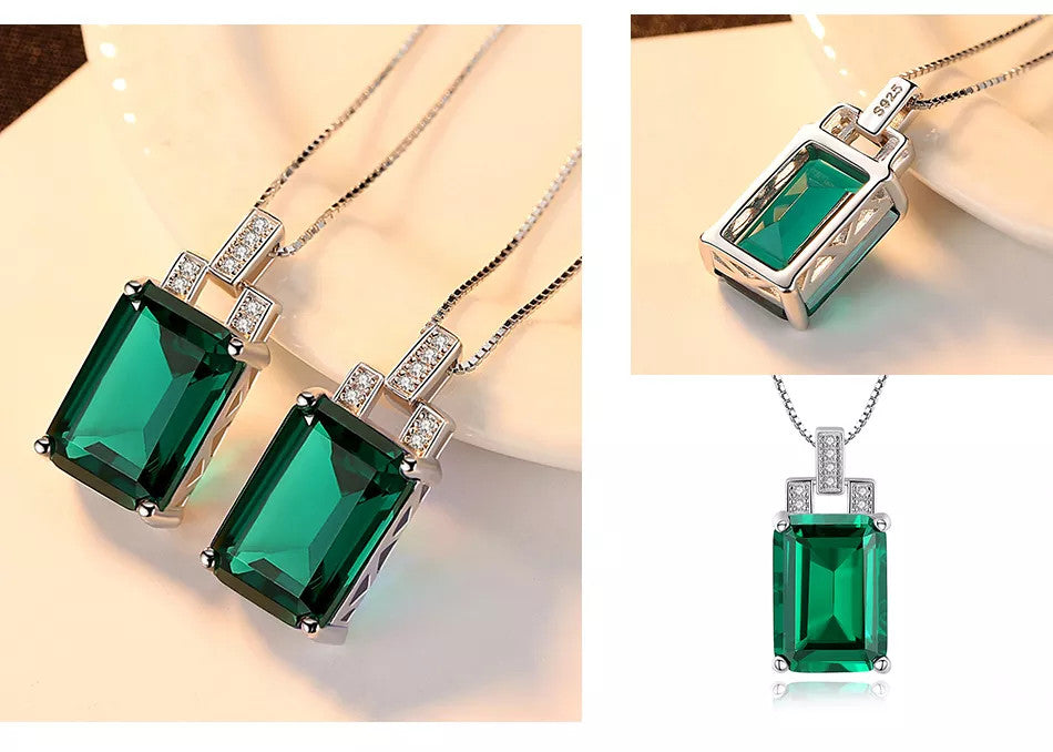 Set Cercei si Lantisor Din Argint S925 Zirconiu Smarald Verde 9.8g