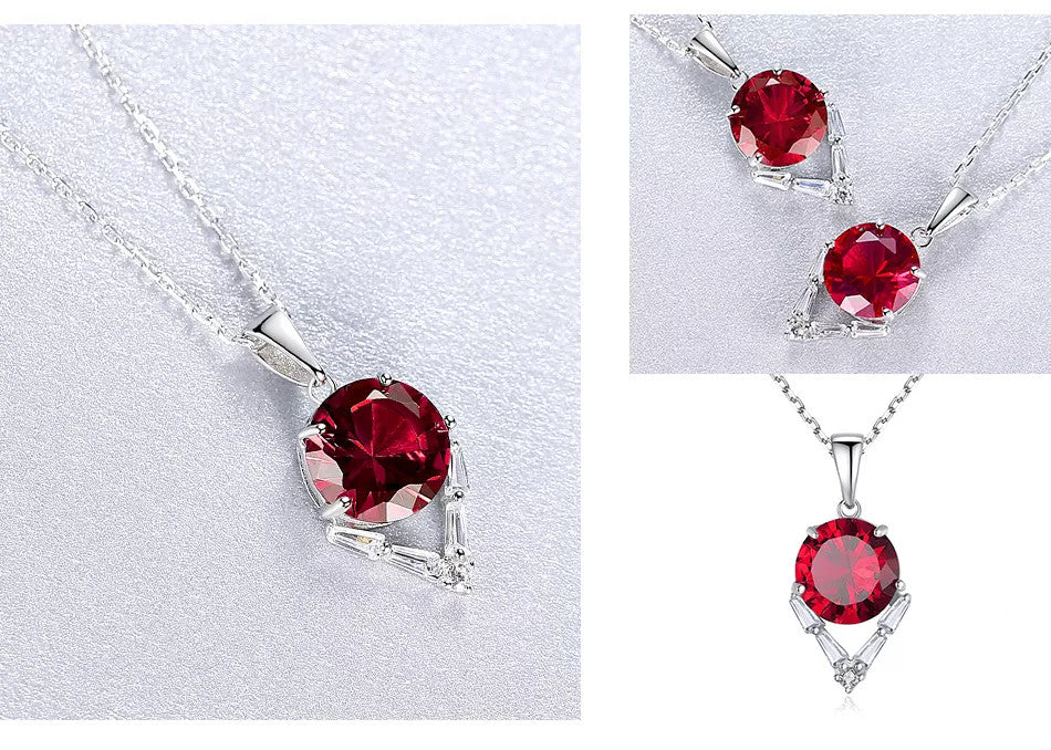 Set Cercei si Lantisor Din Argint 925 Zirconiu Rubin Gemstone Dainty Rosu 4.4g