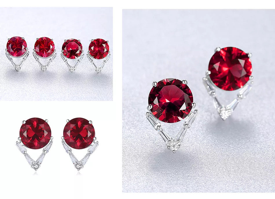 Set Cercei si Lantisor Din Argint 925 Zirconiu Rubin Gemstone Dainty Rosu 4.4g