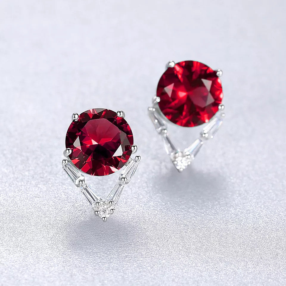 Set Cercei si Lantisor Din Argint 925 Zirconiu Rubin Gemstone Dainty Rosu 4.4g