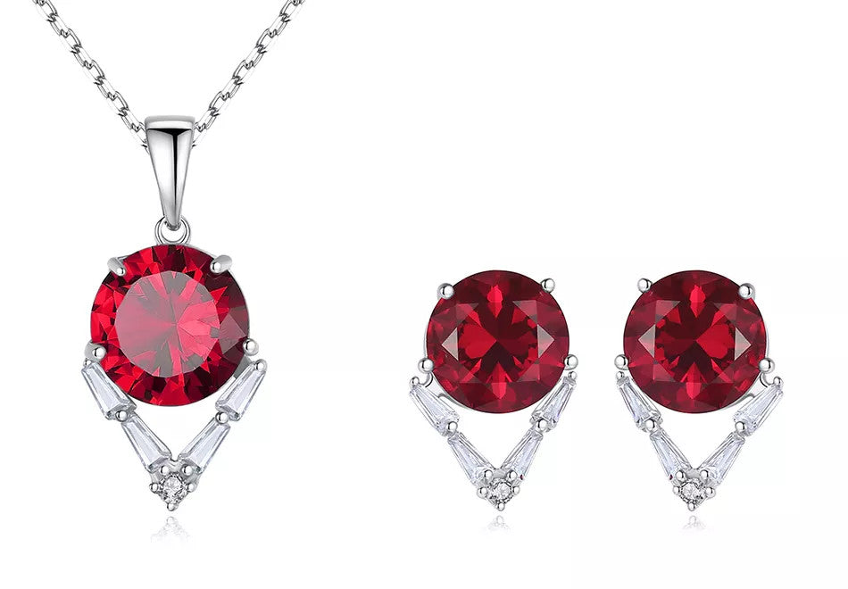 Set Cercei si Lantisor Din Argint 925 Zirconiu Rubin Gemstone Dainty Rosu 4.4g