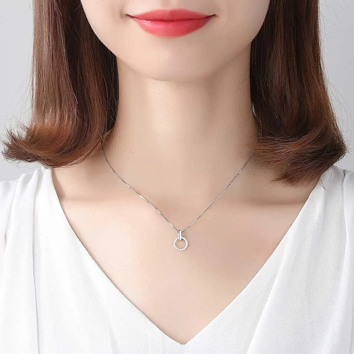 Set Cercei si Lantisor model pe Rotund din argint S925 zirconiu cubic de lux