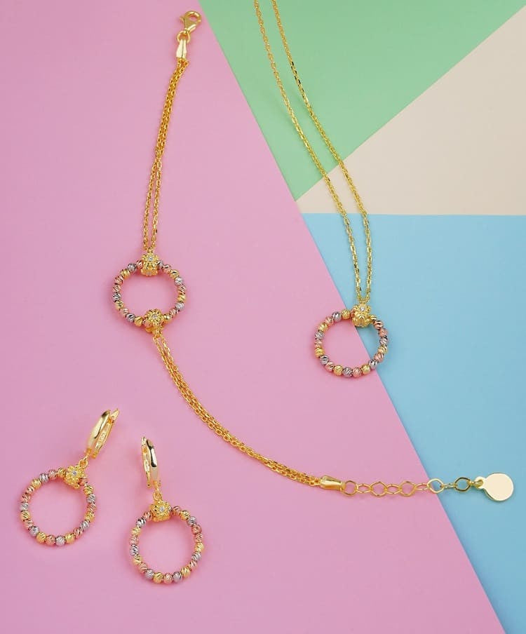 Set Colier, Cercei si Bratara Din Argint 925 Aurite Rotunde