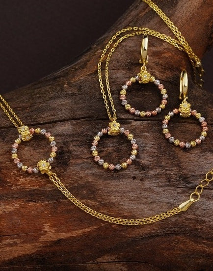 Set Colier, Cercei si Bratara Din Argint 925 Aurite Rotunde
