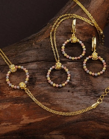 Set Colier, Cercei si Bratara Din Argint 925 Aurite Rotunde