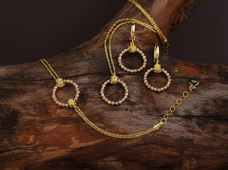 Set Colier, Cercei si Bratara Din Argint 925 Aurite Rotunde