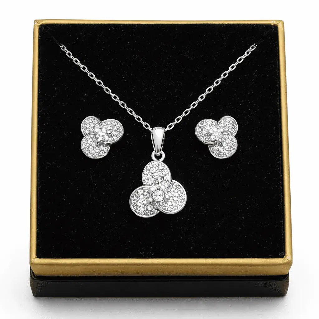 Set Colier și Cercei Design Trei Elemente Trinity Din Argint 925 Placat Cu Zirconii – Design Strălucitor