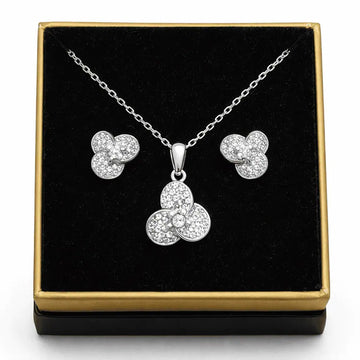 Set Colier și Cercei Design Trei Elemente Trinity Din Argint 925 Placat Cu Zirconii – Design Strălucitor