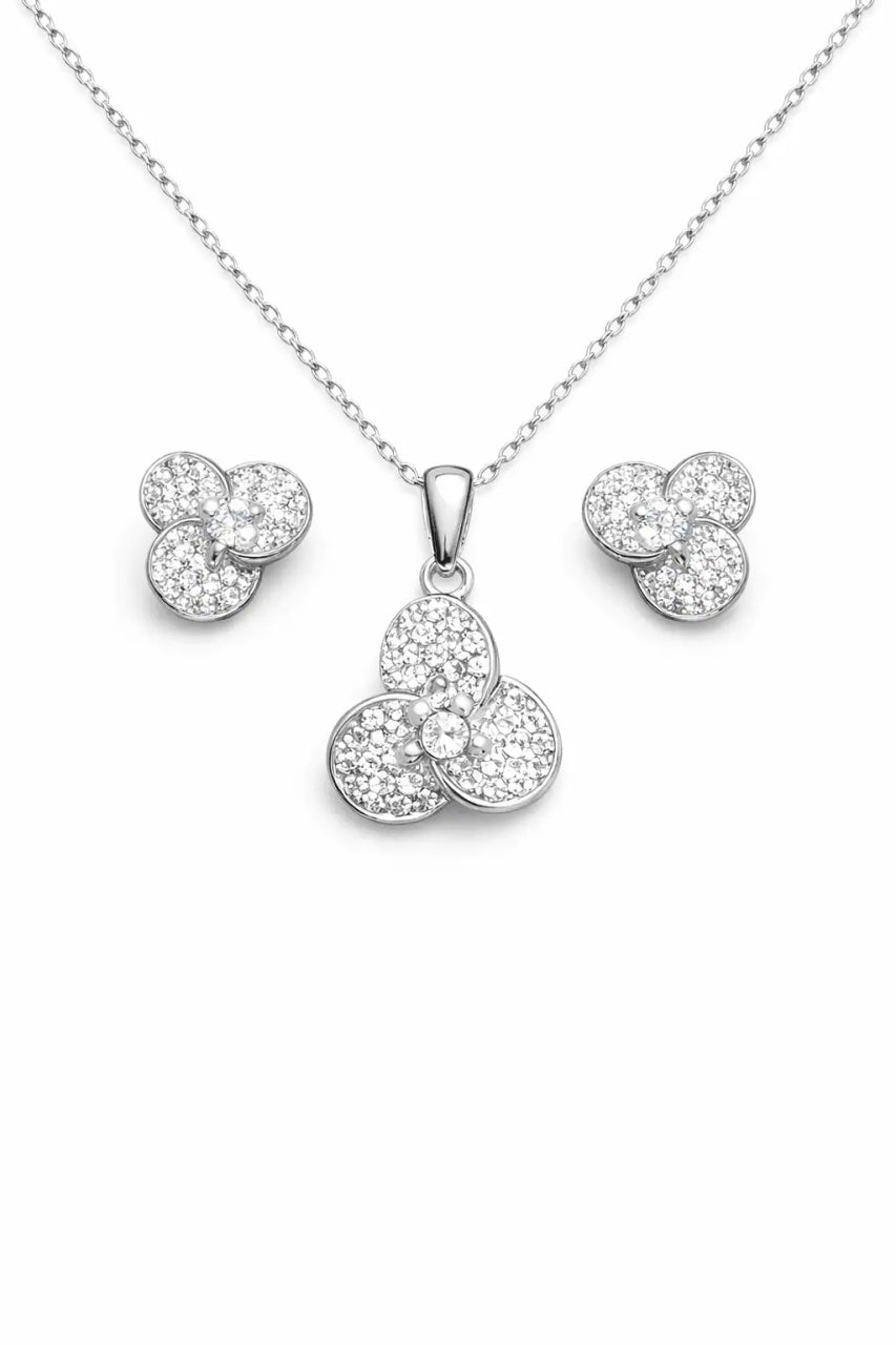 Set Colier și Cercei Design Trei Elemente Trinity Din Argint 925 Placat Cu Zirconii – Design Strălucitor