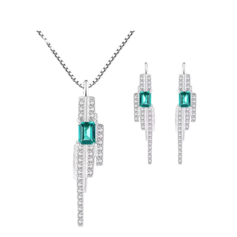 Set Colier si Cercei Din Argint 925 Luxury Ladies Smarald Verde 3.8g