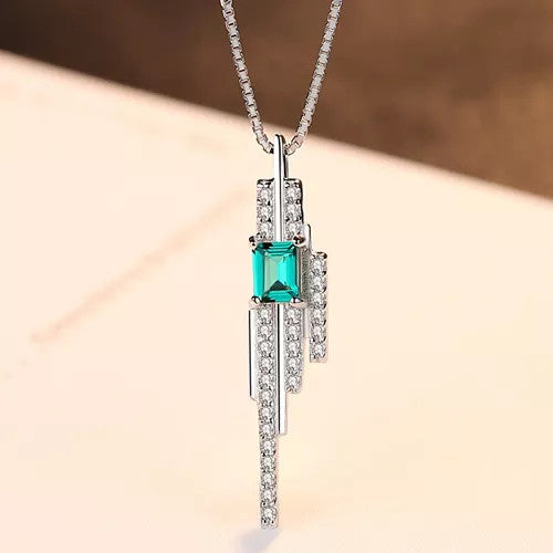 Set Colier si Cercei Din Argint 925 Luxury Ladies Smarald Verde 3.8g