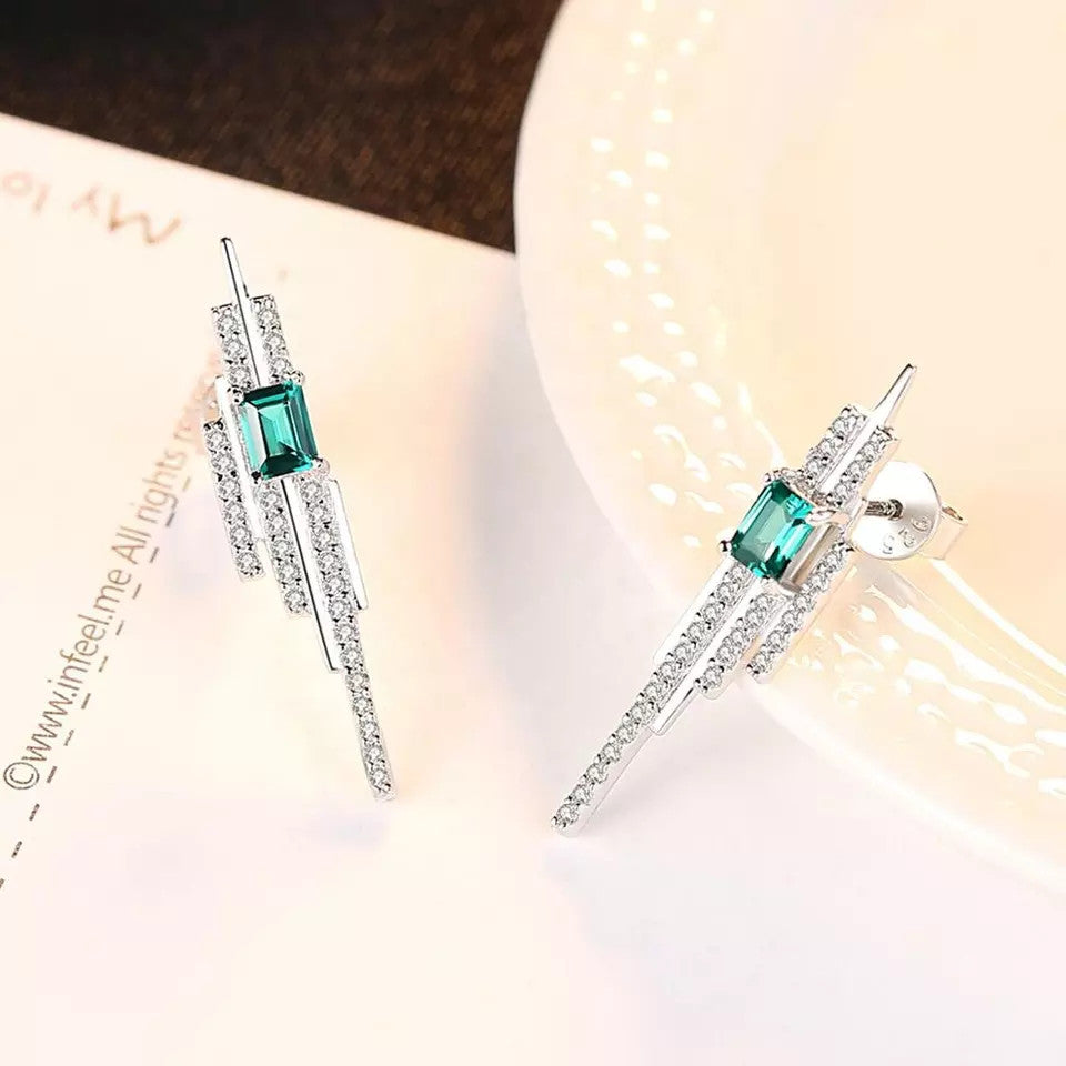 Set Colier si Cercei Din Argint 925 Luxury Ladies Smarald Verde 3.8g