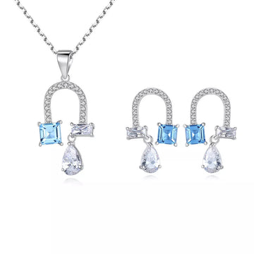 Set Colier si Cercei Din Argint 925 Piatra Albastra 3.7g