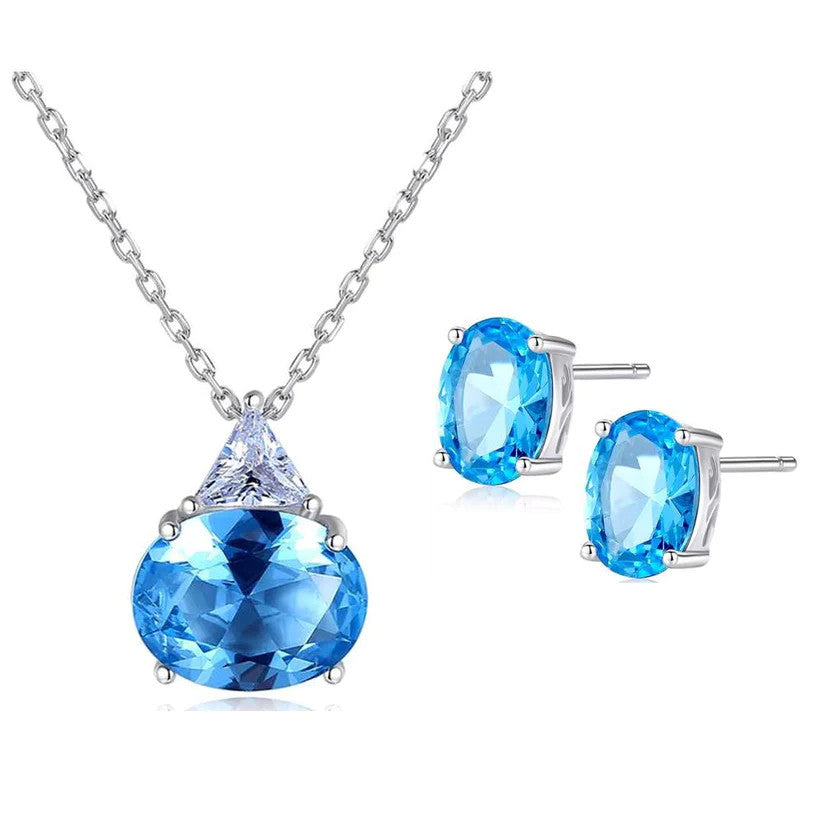 Set Colier si Cercei Din Argint 925 Piatra Blue Sapphire 3.8g