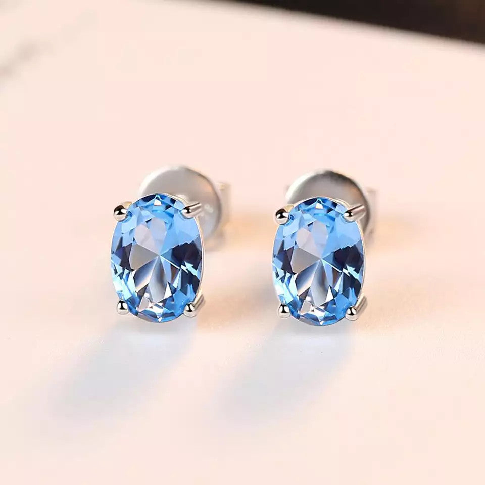 Set Colier si Cercei Din Argint 925 Piatra Blue Sapphire 3.8g