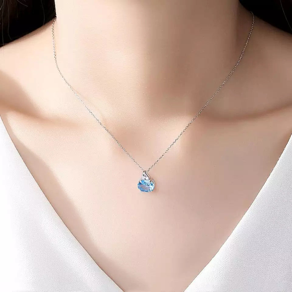 Set Colier si Cercei Din Argint 925 Piatra Blue Sapphire 3.8g