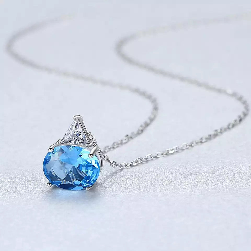 Set Colier si Cercei Din Argint 925 Piatra Blue Sapphire 3.8g