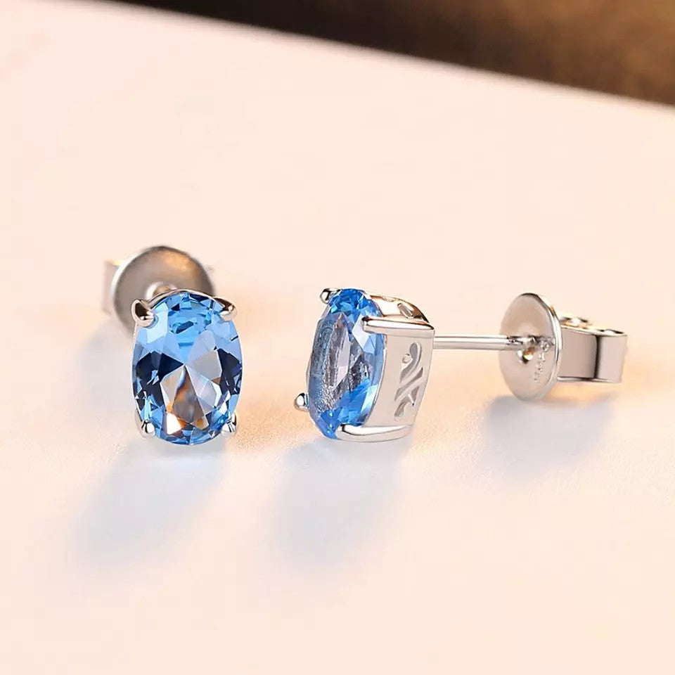 Set Colier si Cercei Din Argint 925 Piatra Blue Sapphire 3.8g