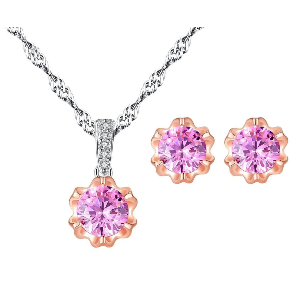Set Colier si Cercei Din Argint 925 Piatra Pink Cubic Zircon 4.7g