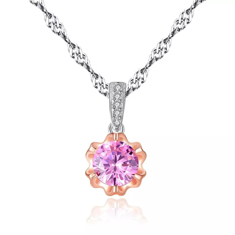 Set Colier si Cercei Din Argint 925 Piatra Pink Cubic Zircon 4.7g