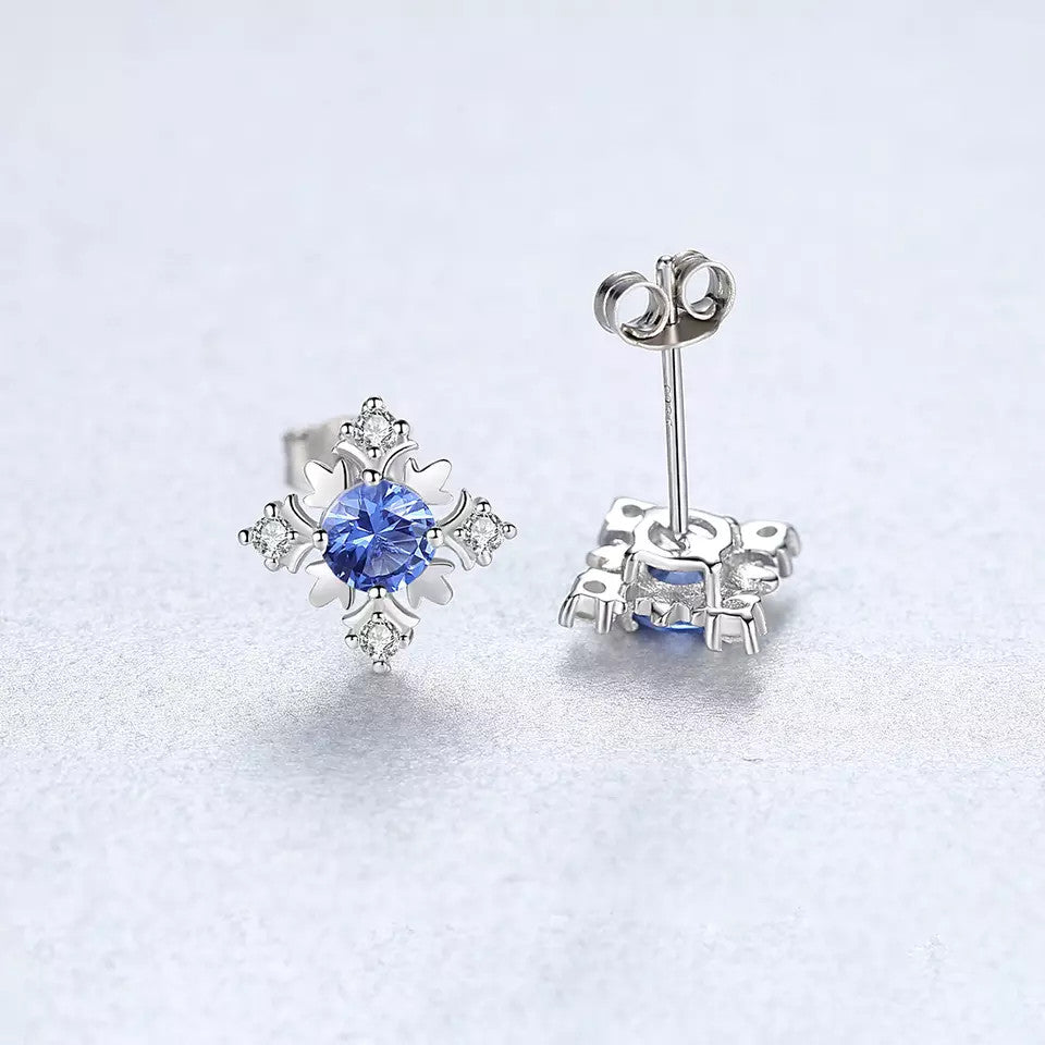 Set Colier si Cercei Din Argint 925 Piatra Snow Flake Blue Sapphire 3.1g