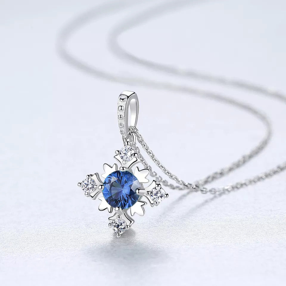 Set Colier si Cercei Din Argint 925 Piatra Snow Flake Blue Sapphire 3.1g