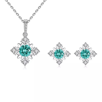 Set Colier si Cercei Din Argint 925 Piatra Snow Flake Green Verde
