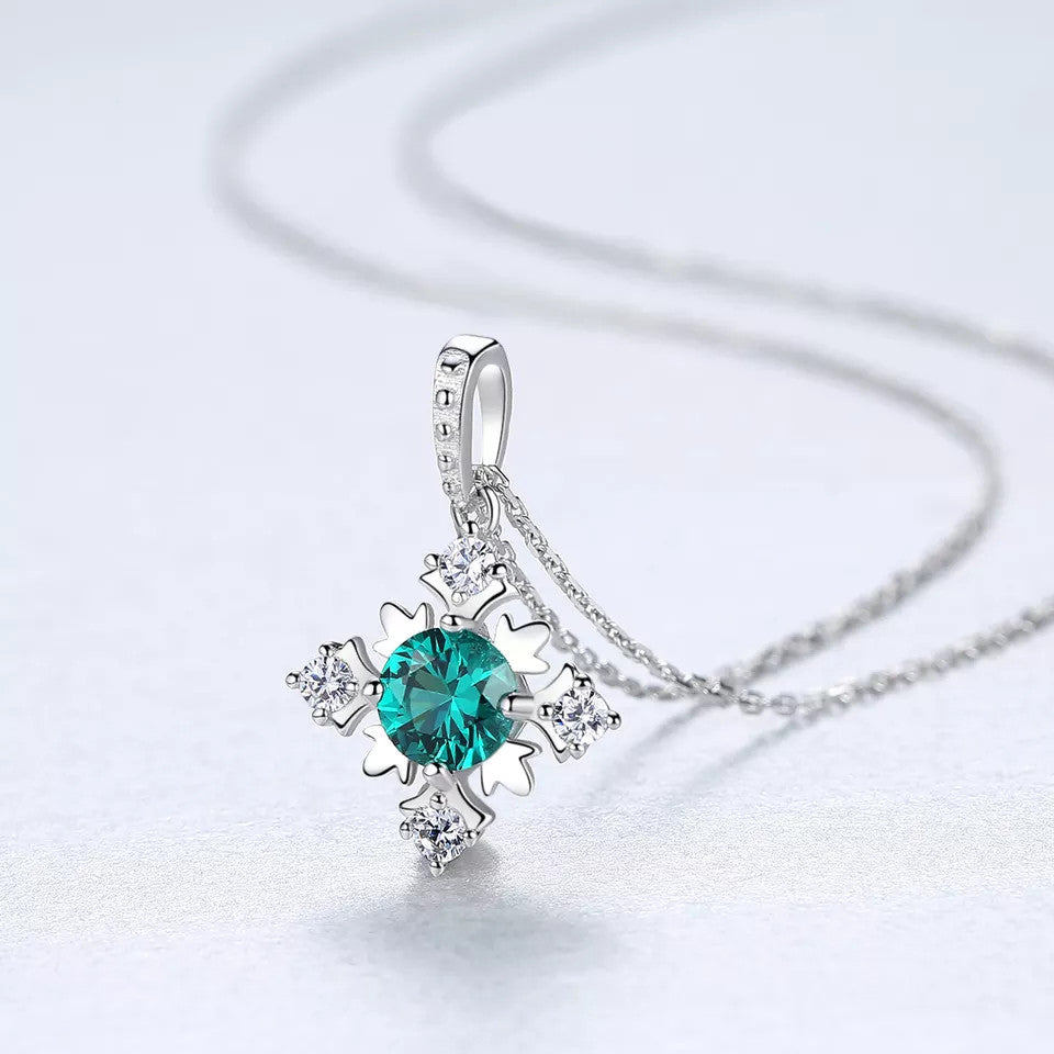 Set Colier si Cercei Din Argint 925 Piatra Snow Flake Green Verde