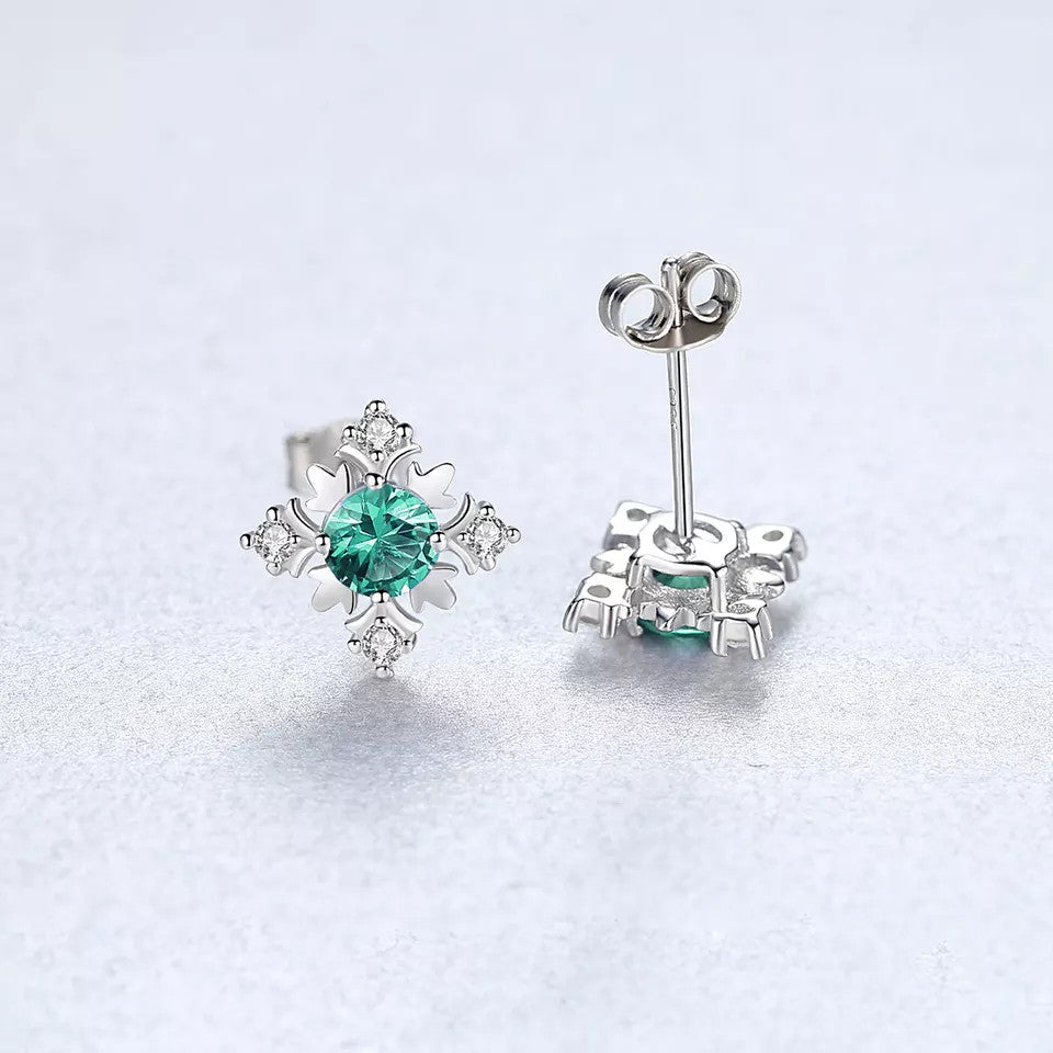 Set Colier si Cercei Din Argint 925 Piatra Snow Flake Green Verde