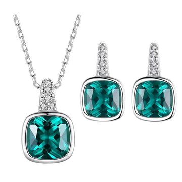 Set Colier si Cercei Din Argint 925 Piatra Verde/Green