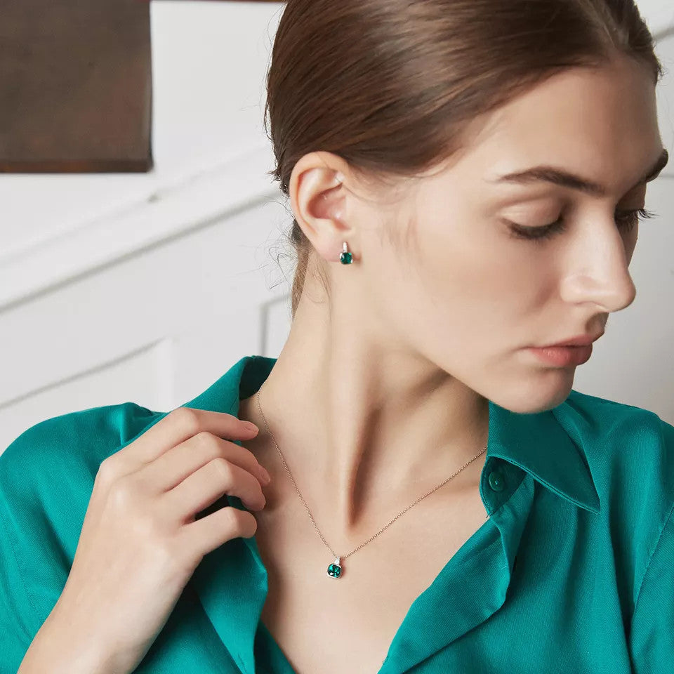 Set Colier si Cercei Din Argint 925 Piatra Verde/Green