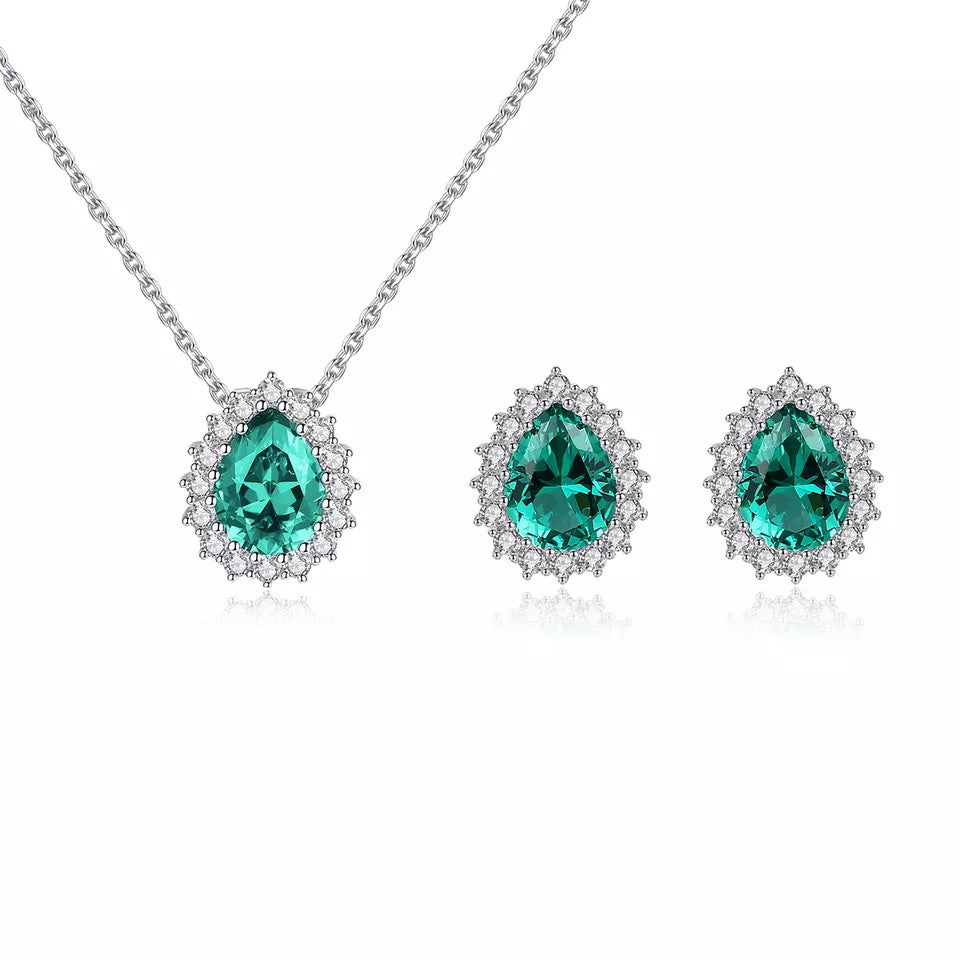 Set Colier si Cercei Din Argint 925 Piatra Verde/Green Zirconiu