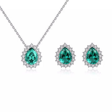 Set Colier si Cercei Din Argint 925 Piatra Verde/Green Zirconiu