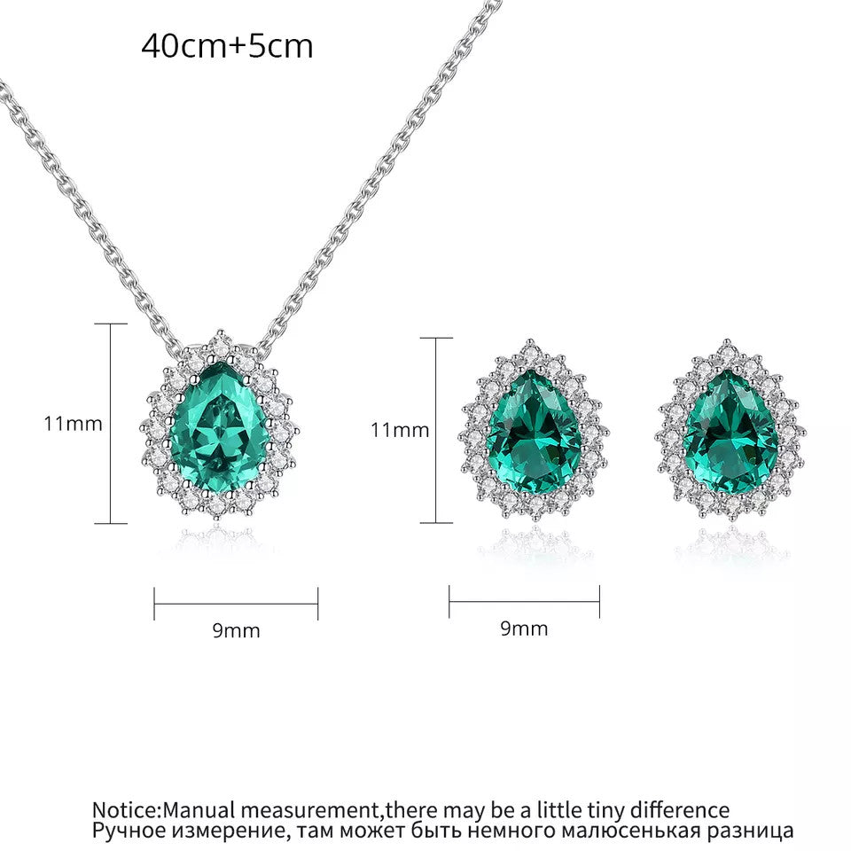 Set Colier si Cercei Din Argint 925 Piatra Verde/Green Zirconiu