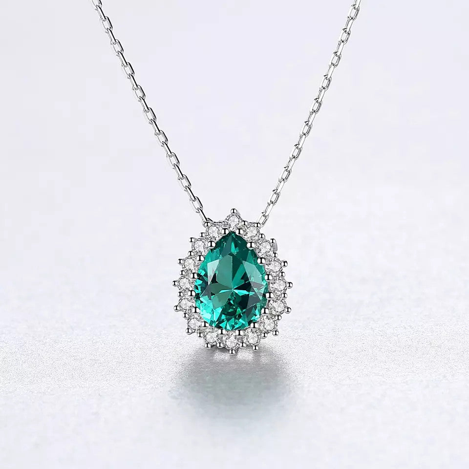Set Colier si Cercei Din Argint 925 Piatra Verde/Green Zirconiu